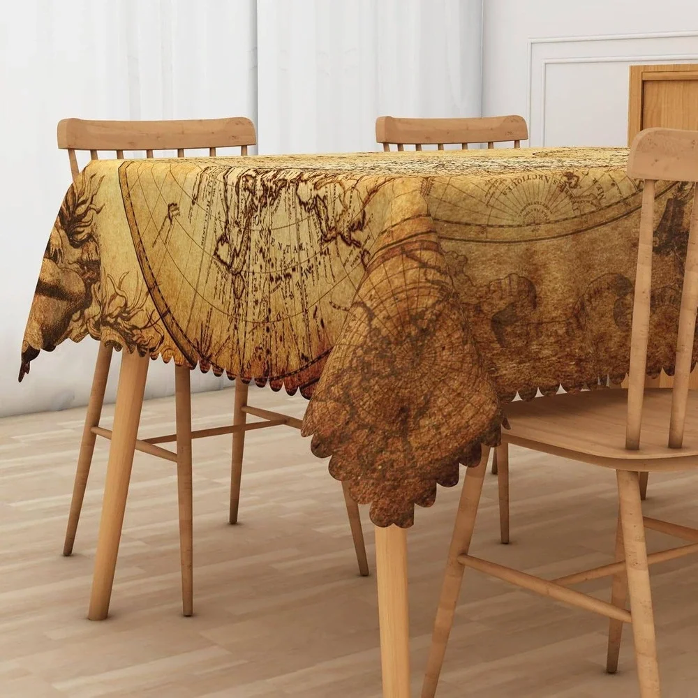 Retro World Map Tablecloth 54x108 Vintage Globe Geography Decoration NEW